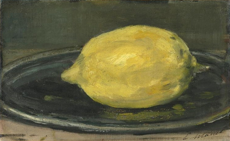 Édouard Manet’s Le Citron: a yellow lemon resting on a dark plate.